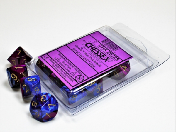 Chessex Dice Sets: Gemini Blue-Purple/Gold d10 Set (10)