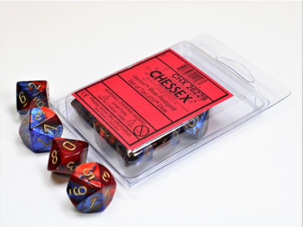 Chessex Dice Sets: Gemini Blue-Red/Gold d10 Set (10)