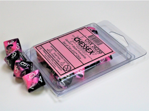 Chessex Dice Sets: Gemini Black-Pink/White d10 Set (10)