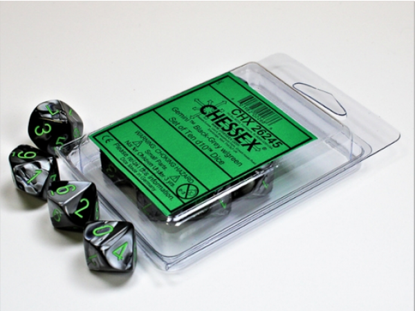 Chessex Dice Sets: Gemini Black-Grey/Green d10 Set (10)