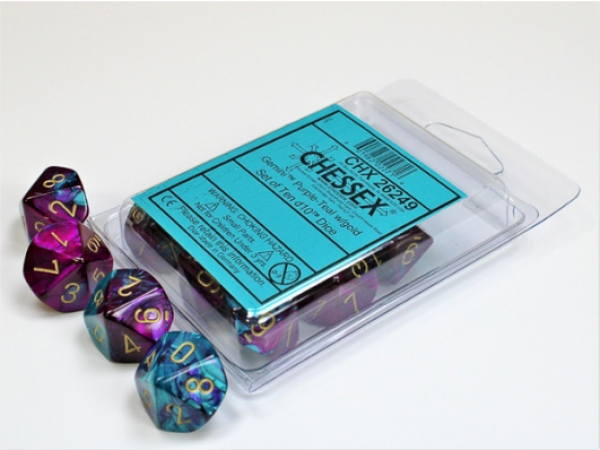 Chessex Dice Sets: Gemini Purple-Teal/Gold d10 Set (10)