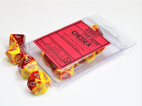 Chessex Dice Sets: Gemini Red-Yellow/Silver d10 Set (10)