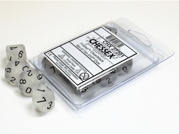Chessex Dice Sets: Frosted Clear/Black d10 Set (10)