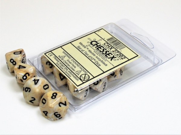 Chessex Dice Sets: Marble Ivory/Black d10 Set (10)