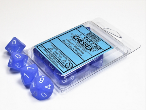Chessex Dice Sets:  Frosted Blue/White d10 Set (10)