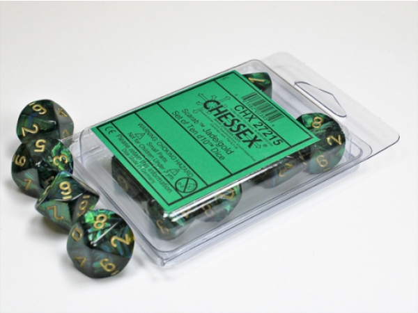 Chessex Dice Sets: Scarab Jade/Gold d10 Set (10)