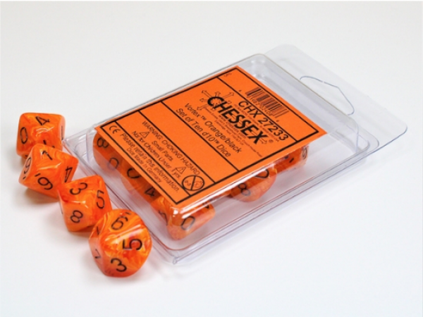Chessex Dice Sets: Vortex Orange/black d10 Set (10)