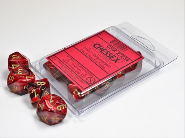 Chessex Dice Sets: Vortex Burgundy/Gold d10 Set (10)