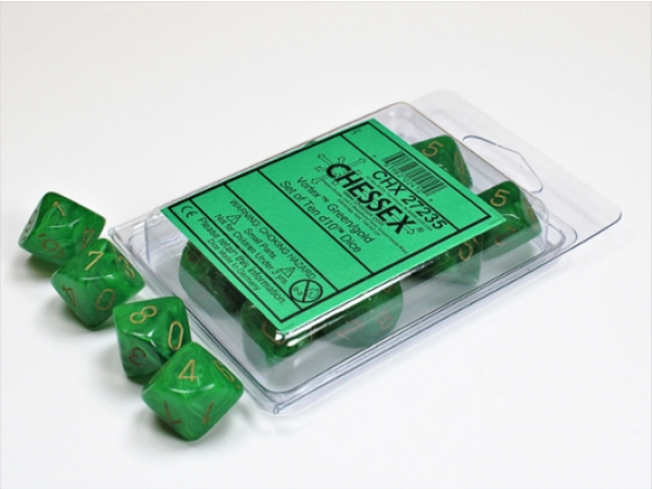 Chessex Dice Sets: Vortex Green/Gold d10 Set (10)