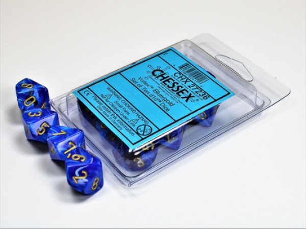 Chessex Dice Sets: Vortex Blue/Gold d10 Set (10)