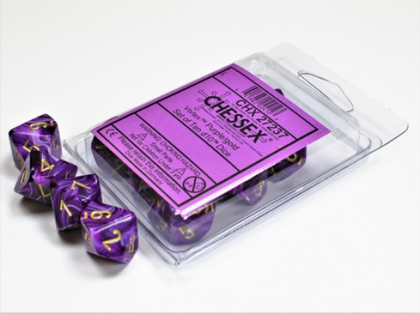 Chessex Dice Sets: Vortex Purple/Gold d10 Set (10)