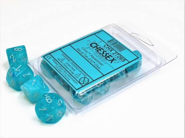 Chessex Dice Sets: Cirrus Aqua/Silver d10 Set (10)