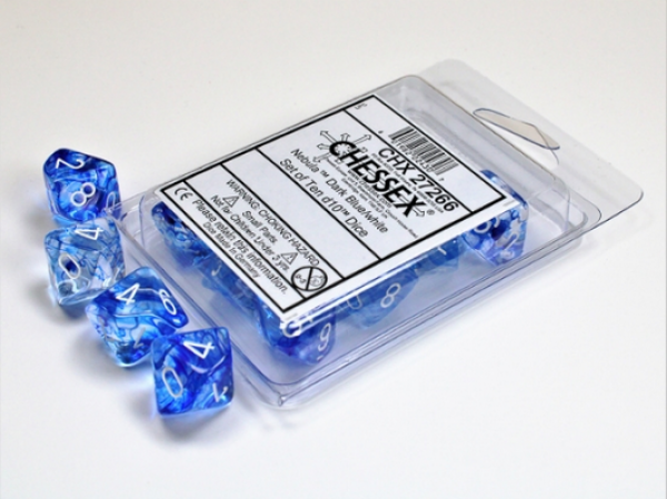 Chessex Dice Sets: Nebula Dark Blue/White d10 Set (10)