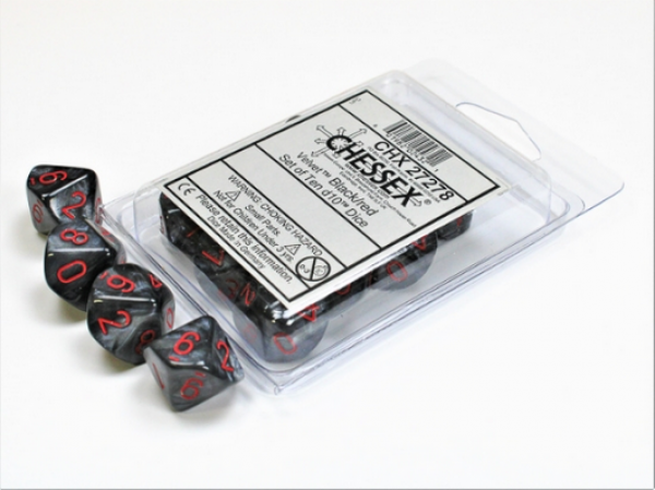 Chessex Dice Sets: Velvet Black/Red d10 Set (10)