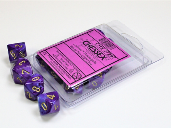 Chessex Dice Sets: Lustrous Purple/Gold d10 Set (10)