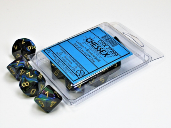 Chessex Dice Sets: Lustrous Shadow/Gold d10 Set (10)