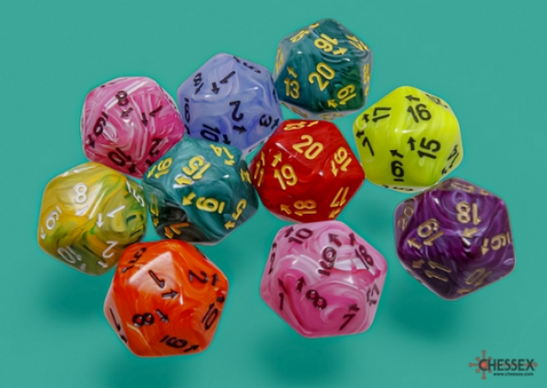 Chessex Dice: Bag of 10 Assorted Vortex Countup&down d20s