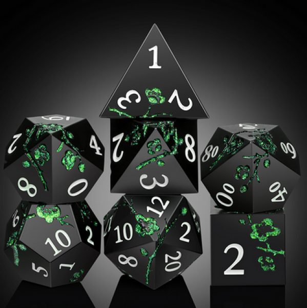 Dice Habit: Metal & Enamel Dice Set - (Sakura) Black & Green (7pcs)