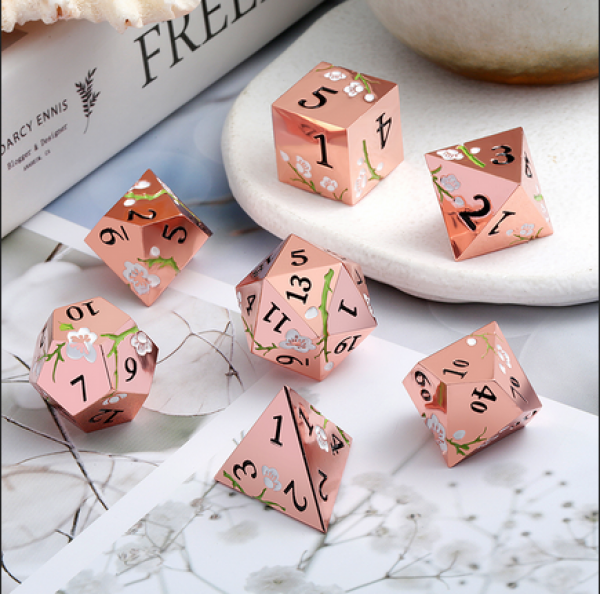 Dice Habit: Metal & Enamel Dice Set - (Sakura) Copper & White (7pcs)