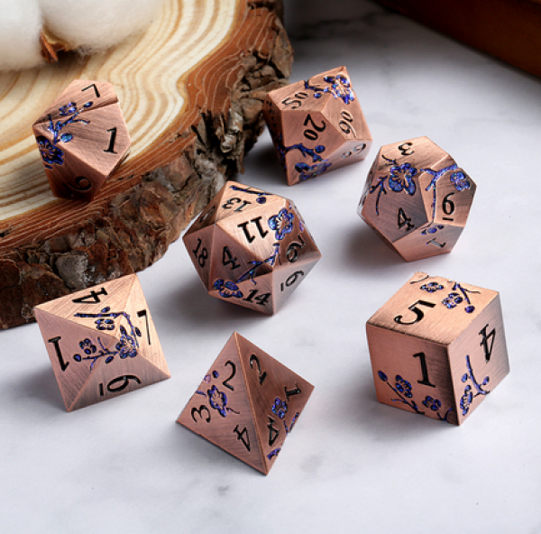 Dice Habit: Metal & Enamel Dice Set - (Sakura) Copper & Blue (7pcs)