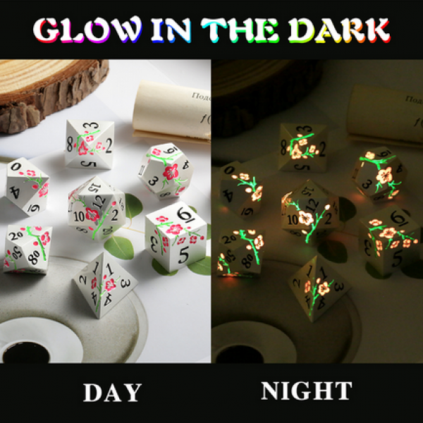 Dice Habit: Metal & Enamel Dice Set - (Sakura) Silver & Pink (Glow) (7pcs)