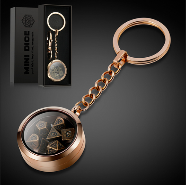 Dice Habit: Mini Metal Dice Set Keychain - Rose Gold