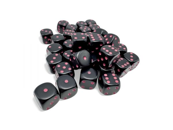 Opaque Black/pink 12mm d6 Dice Block (36 dice)