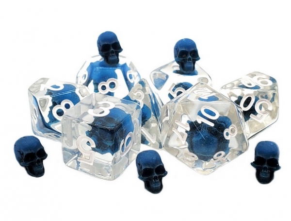 Old School RPG Dice Set: Infused - Skull Blue w/ White