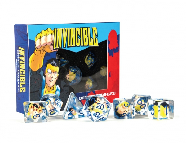 Metallic Dice: Fanroll Invincible Blood Damaged Resin Poly Dice Set