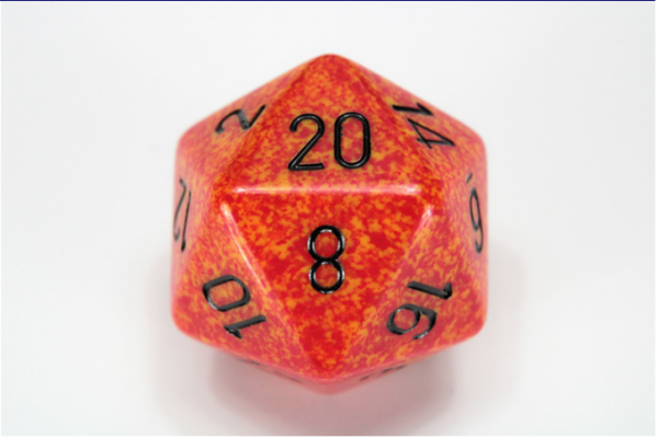 Chessex Special Dice: Orange/Black Fire Speckled 34mm d20