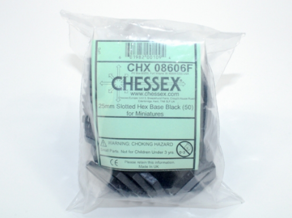 Chessex: 25mm Slotted Hex Base for Miniatures - Black (50)