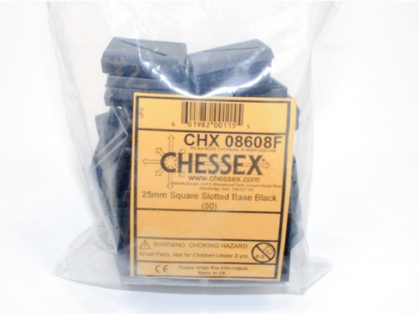 Chessex: 25mm Square Slotted Base - Black (50)