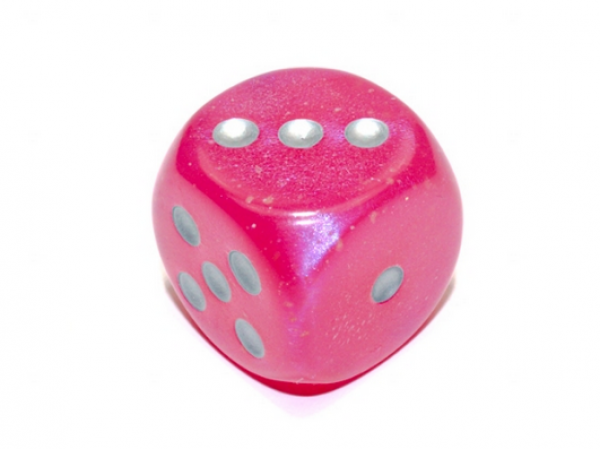 Chessex: Borealis Pink/silver Luminary 30mm d6 dice w/pips