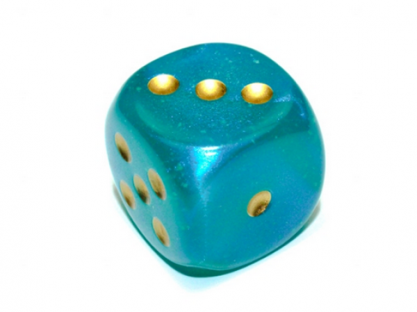 Chessex: Borealis Teal/gold Luminary 30mm d6 dice w/pips
