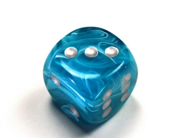 Chessex: Cirrus Aqua/silver 30mm d6 dice w/pips