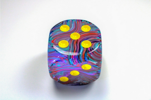 Chessex: Festive Mosaic/yellow 50mm d6 dice w/pips