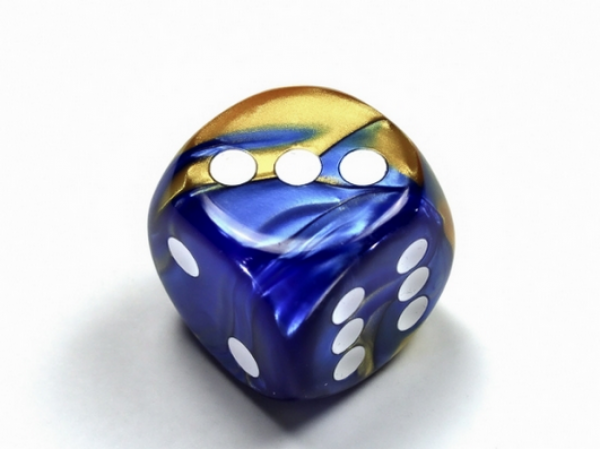 Chessex: Gemini Blue-Gold/white 30mm d6 dice w/pips