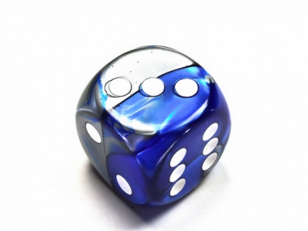 Chessex: Gemini Blue-Steel/white 30mm d6 dice w/pips