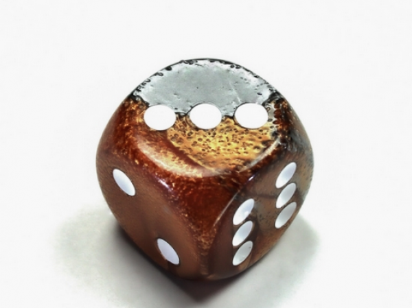 Chessex: Gemini Copper-Steel/white 30mm d6 dice w/pips