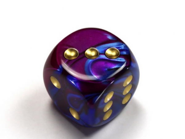 Chessex: Gemini Blue-Purple/gold 30mm d6 dice w/pips