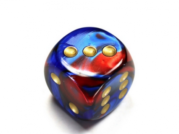 Chessex: Gemini Blue-Red w/gold 30mm d6 dice w/pips