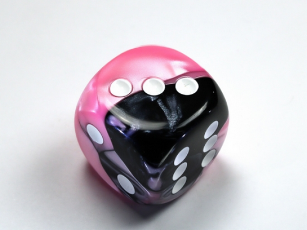 Chessex: Gemini Black-Pink/white 30mm d6 dice w/pips