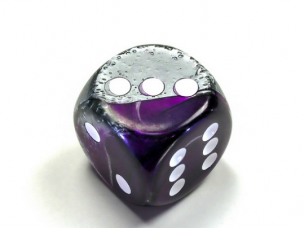 Chessex: Gemini Purple-Steel/white 30mm d6 dice w/pips