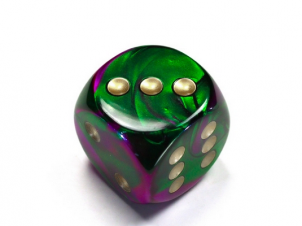 Chessex: Gemini Green-Purple/gold 30mm d6 dice w/pips