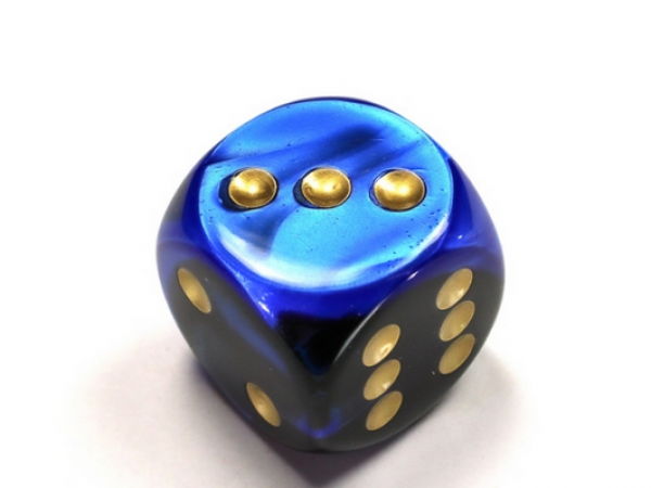 Chessex: Gemini Black-Blue/gold 30mm d6 dice w/pips