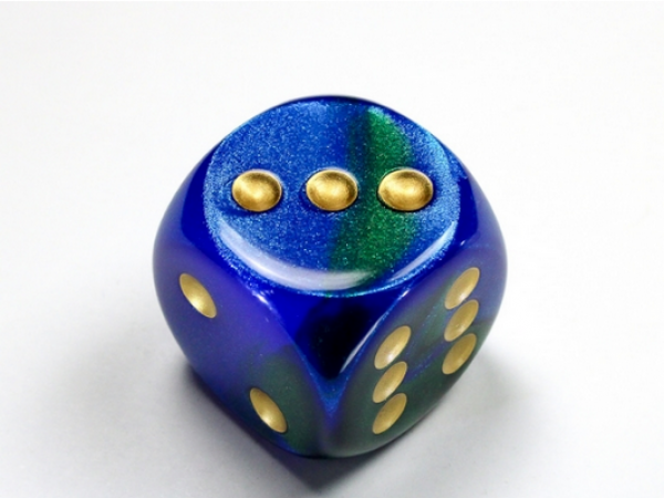 Chessex: Gemini Blue-Green/gold 30mm d6 dice w/pips