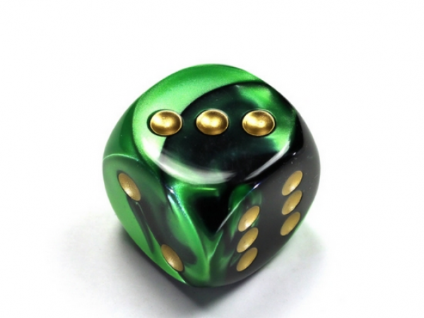 Chessex: Gemini Black-Green/gold 30mm d6 dice w/pips