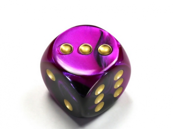Chessex: Gemini Black-Purple/gold 30mm d6 dice w/pips