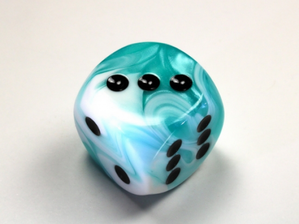 Chessex: Gemini Teal-White/black 30mm d6 dice w/pips