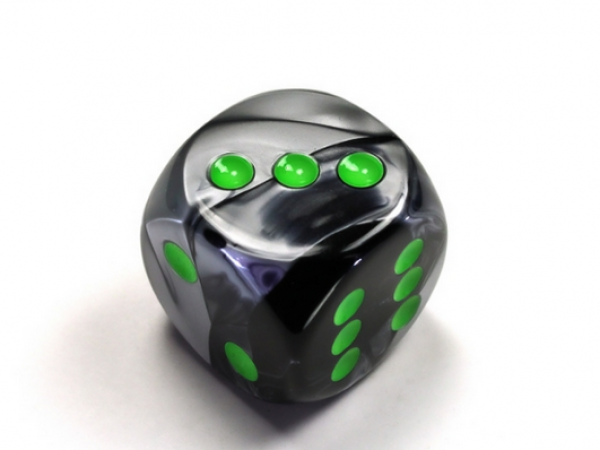 Chessex: Gemini Black-Grey/green 30mm d6 dice w/pips